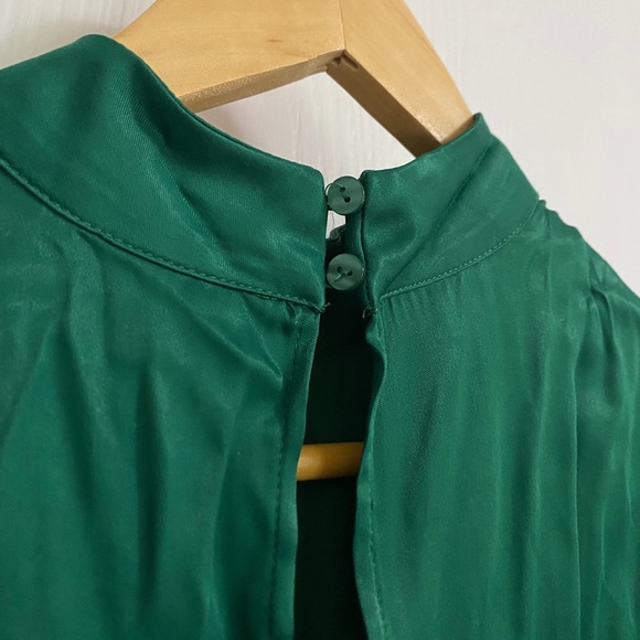 ZARA - Satin Green Long Sleeve High Neck Wrap Dress - Picture 5 of 5